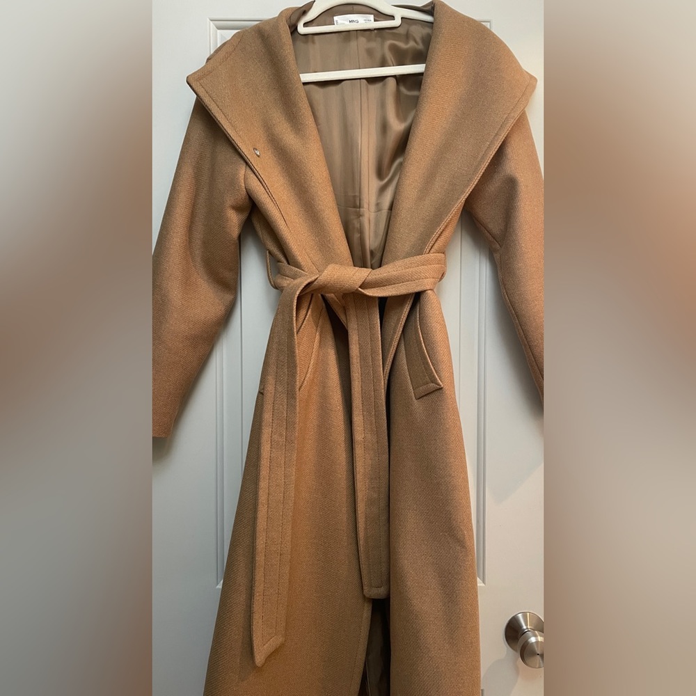 Mango Wool Blend Wrap Camel Coat